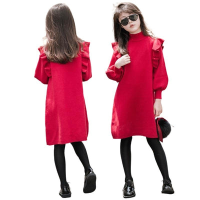 Red Fashion Children Knitted Princess Dress