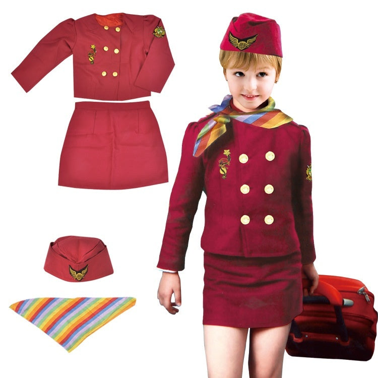 Children's Captain Clothing Girls Stewardess Clothing Holiday Party Performance Wear