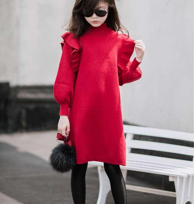 Red Fashion Children Knitted Princess Dress