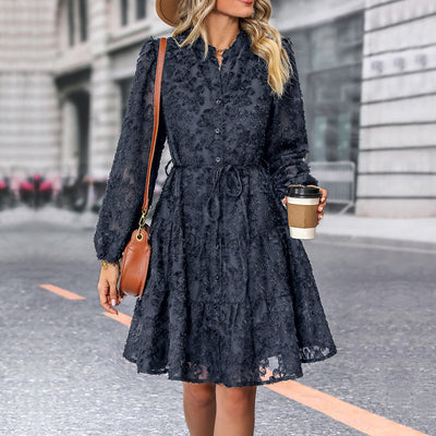 Lace Tied Long Sleeve Dress Fashion Medium Length Dresses Womens Clothing